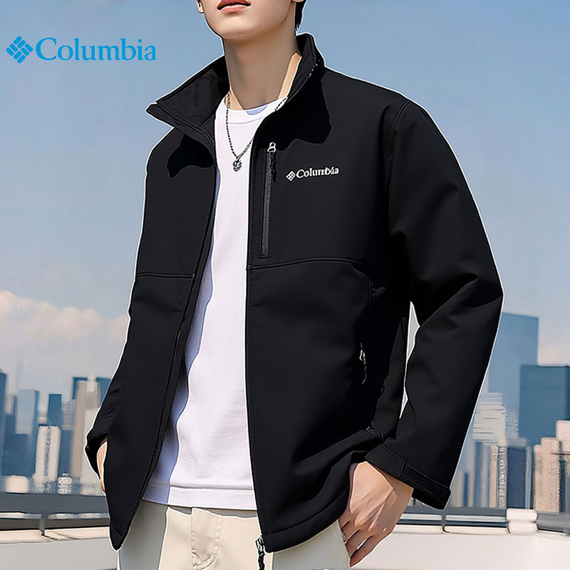 哥伦比亚男装户外软壳夹克秋季新款运动服黑色户外徒步外套WE6044
