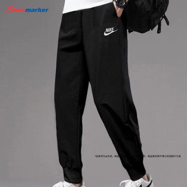 Nike耐克男款黑色针织束脚运动裤图片