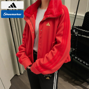 adidas阿迪达斯红色短款上衣女款26新款女款毛绒夹克外套KH2661