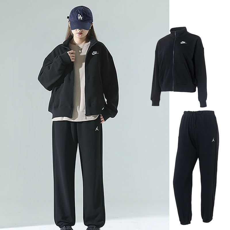 耐克NIKE运动套装女装2025冬新款休闲防风外套针织束脚长裤两件套
