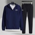 Navy blue hooded jacket + black pants