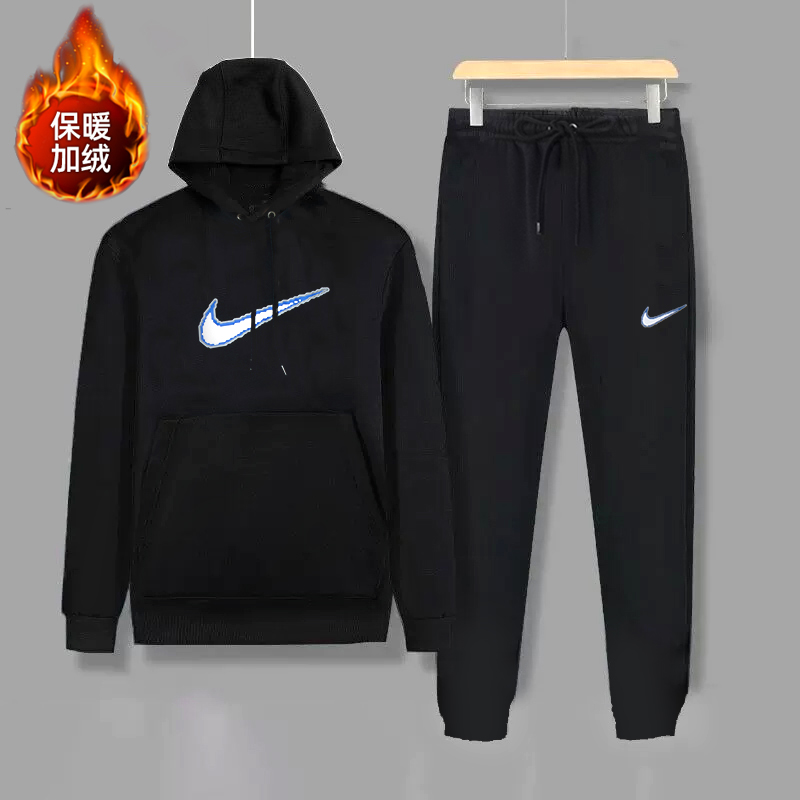耐克正品连帽加绒卫衣长裤两件套冬季保暖加厚运动服套装男装一套