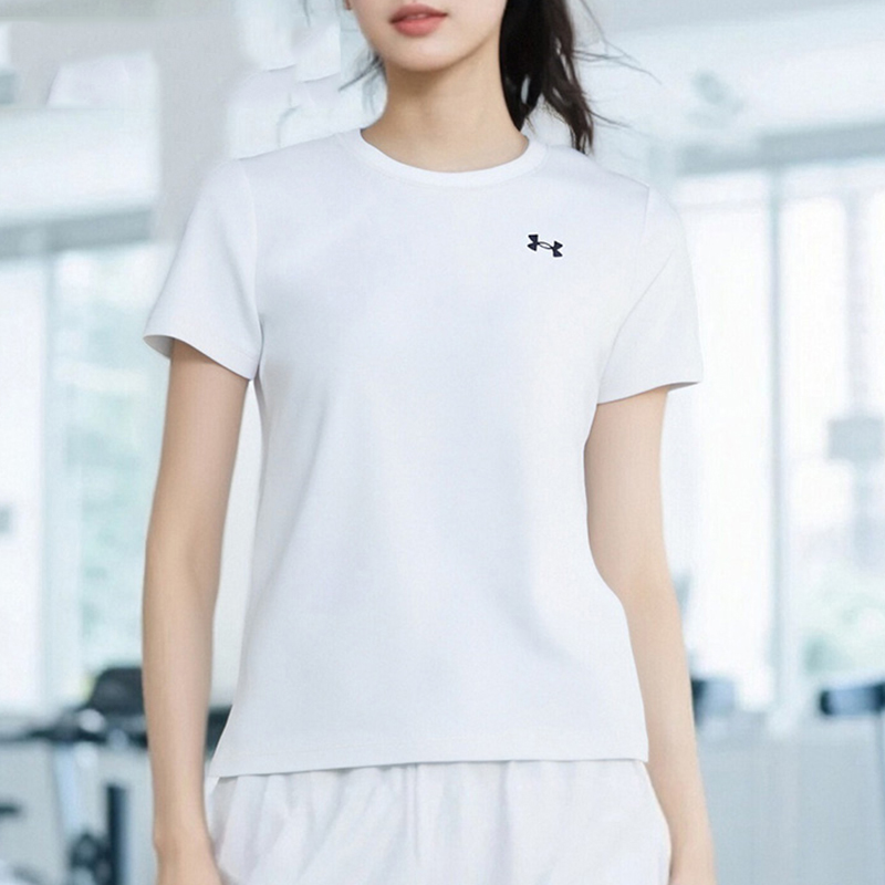 UA安德玛速干T恤女装夏季新款健身训练服白色圆领半袖跑步运动服