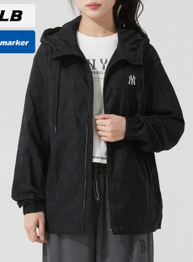 MLB官网NY黑色老花防风衣男女夹克2025冬季新款运动外套3AWJM0453