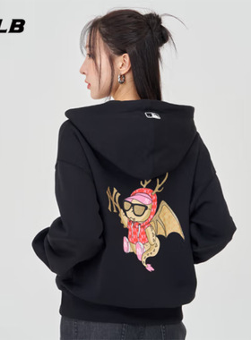 MLB官方NY连帽卫衣2025冬季新款男女装黑色运动服套头衫3AHDQ0141