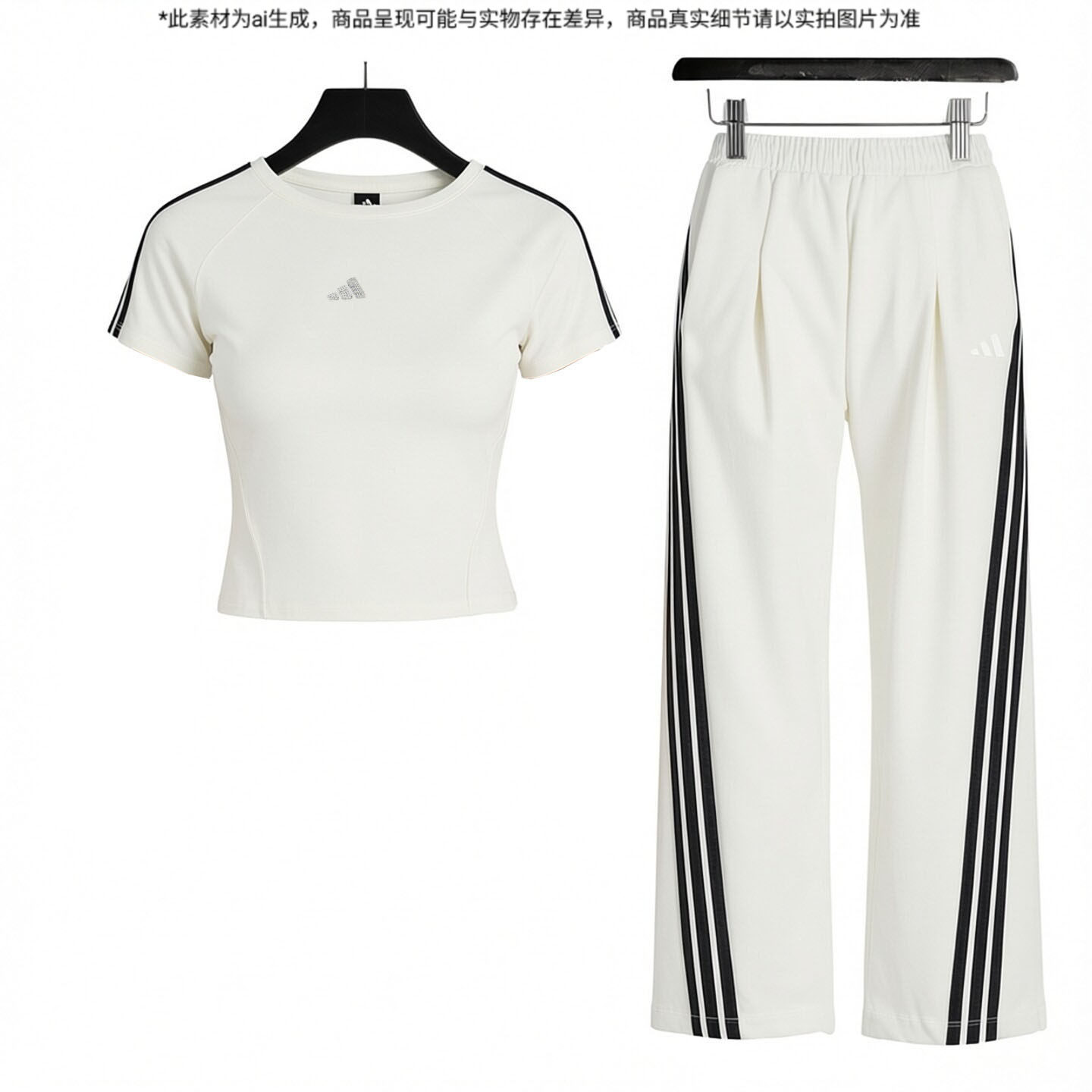 adidas三条纹运动套装女夏季新款短袖T恤宽松长裤阿迪达斯运动服