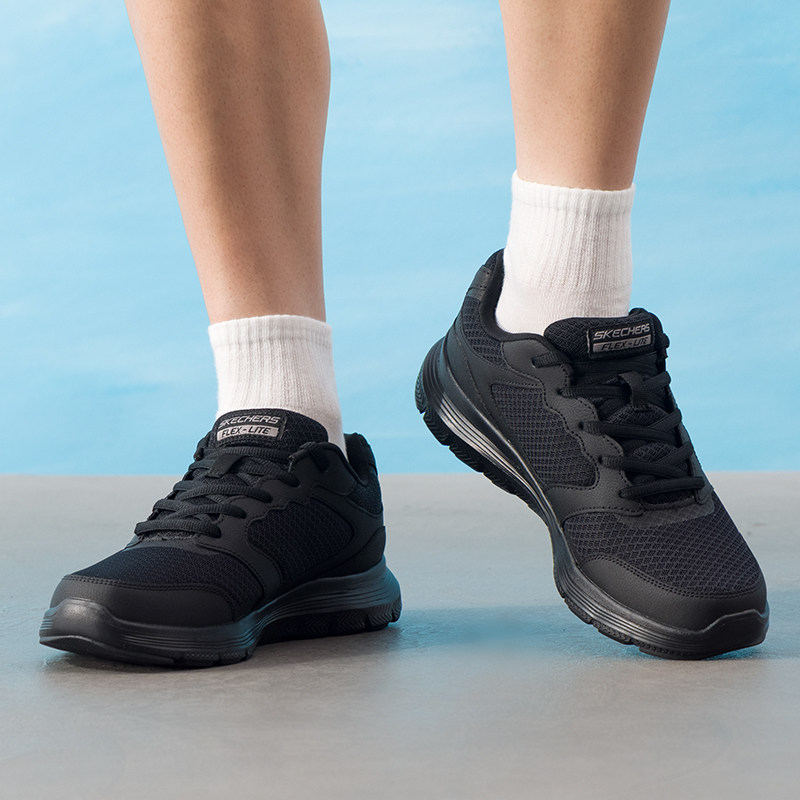 Skechers斯凯奇男鞋新款黑色网面透气运动休闲健身训练缓震健步