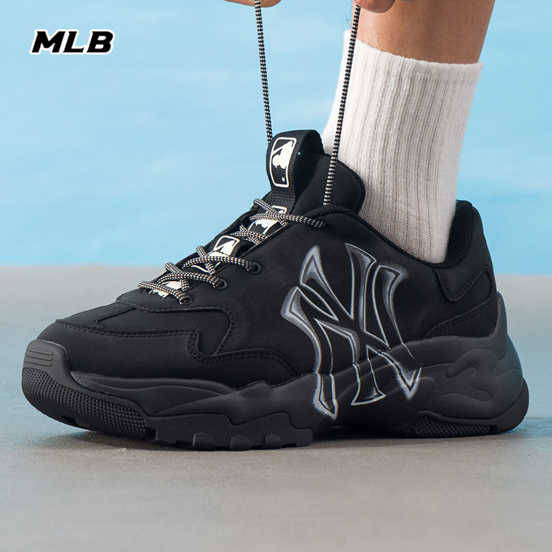 MLB官方NY黑色休闲鞋男女鞋2025冬季新款老爹鞋复古厚底运动鞋