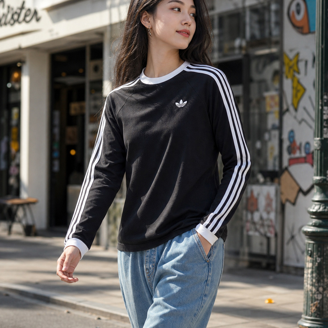 阿迪达斯女装长袖2026新款春秋情侣款休闲运动服官方正品圆领T恤