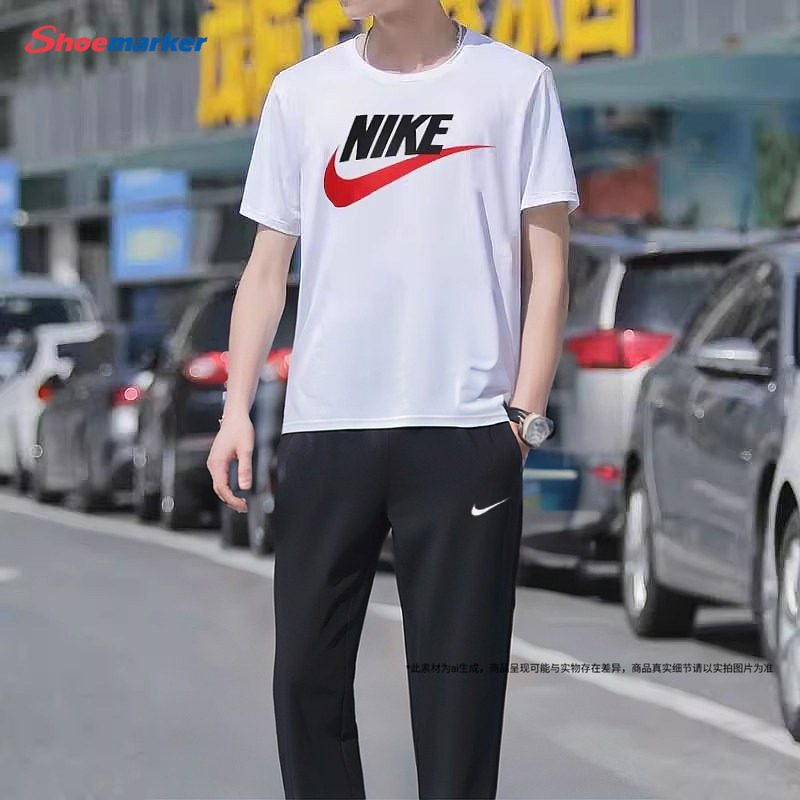 Nike耐克男子套装2025秋季新款运动服透气短袖T恤梭织直筒长裤子