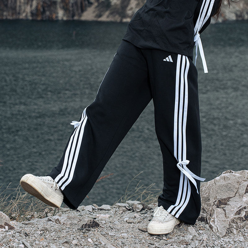 阿迪达斯香蕉裤女裤2025秋季新款蝴蝶结扭扭裤宽松直筒裤运动裤