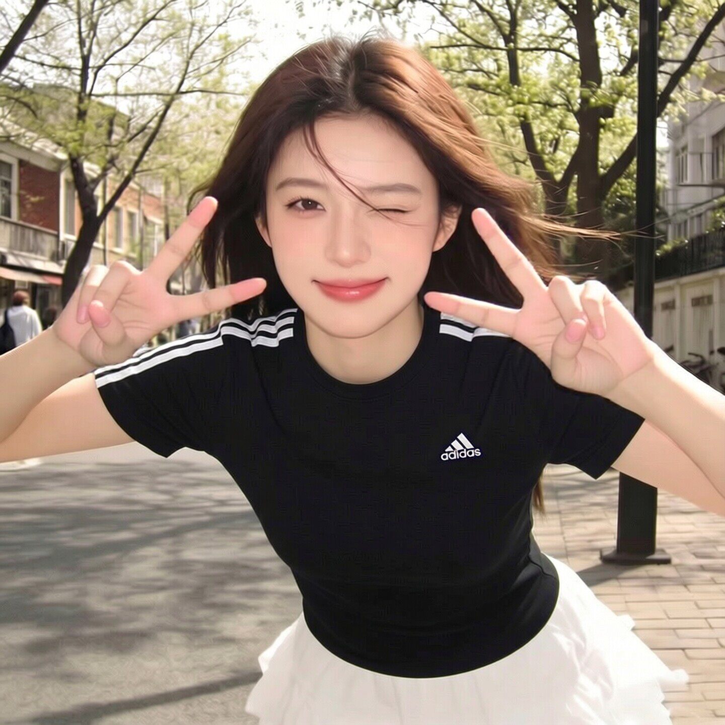 阿迪达斯官方正品女士黑色短袖T恤夏季新款修身三条纹跑步服上衣