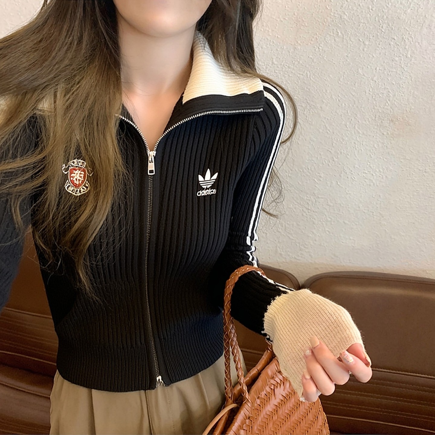 阿迪达斯三叶草官方正品女子休闲夹克秋季新款舒适针织外套KF0718