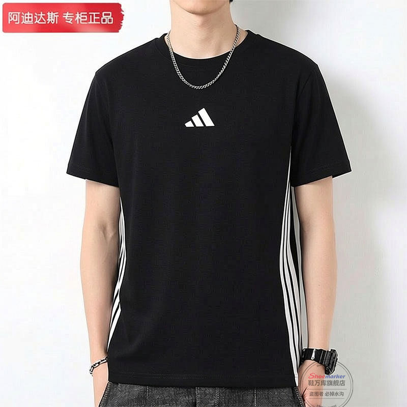 阿迪达斯短袖男士T恤2026新款三条杠运动半袖透气纯棉体恤JD1906