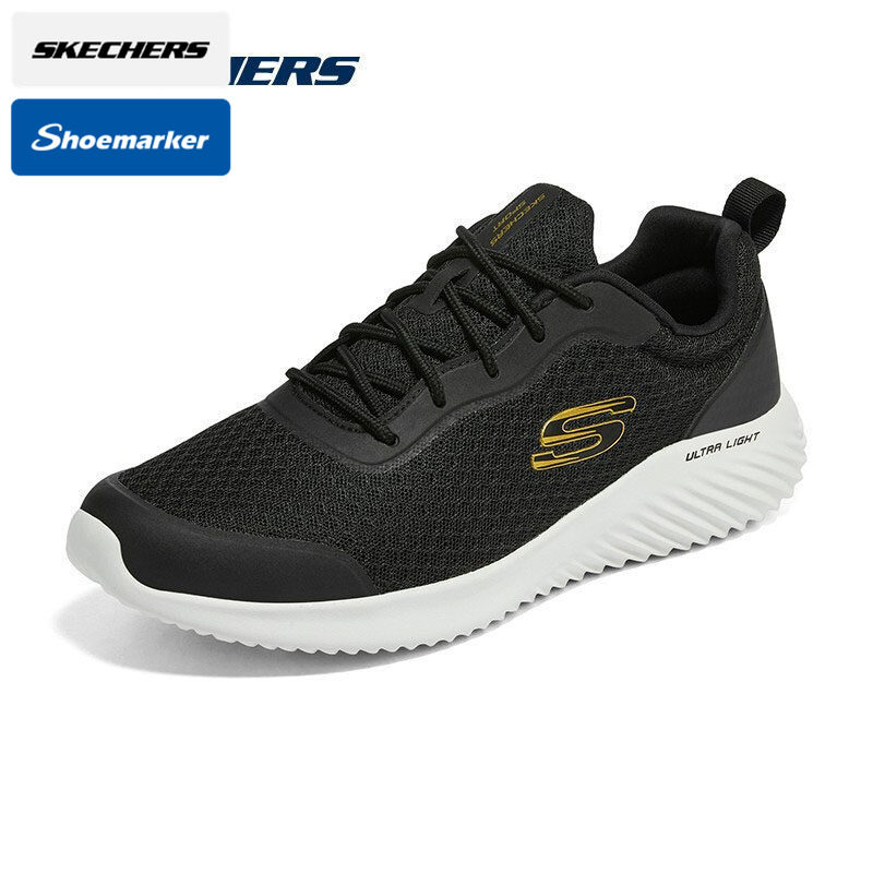 斯凯奇官方男鞋秋季新款网面透气运动鞋黑色老人健步鞋减震跑步鞋