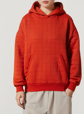 安德玛UA女装2025冬季新款休闲运动连服帽卫衣红色套头衫600365