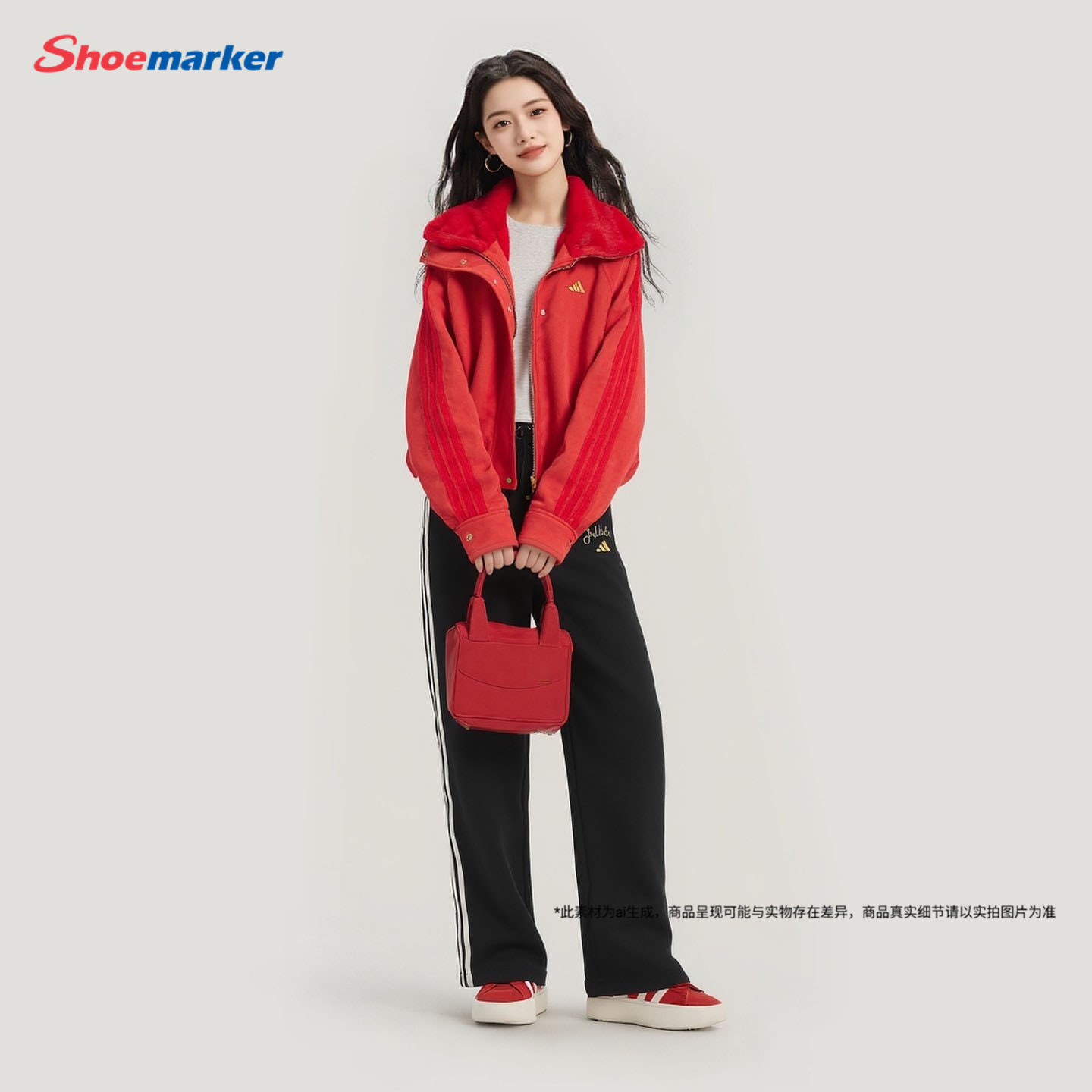 adidas阿迪达斯短款红色外套26新款女款毛绒短款拉链夹克衫KH2661