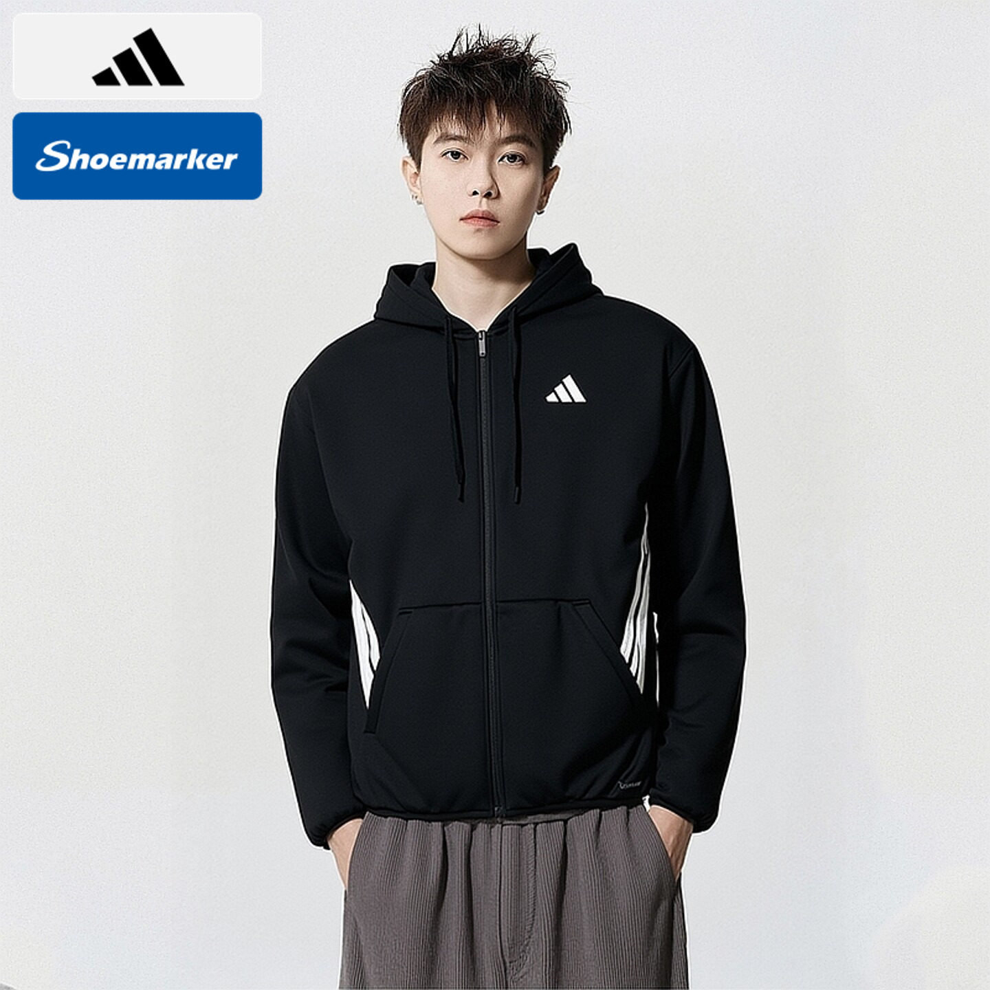 阿迪达斯Adidas加绒款外套男款25新款夏季运动针织保暖夹克上衣