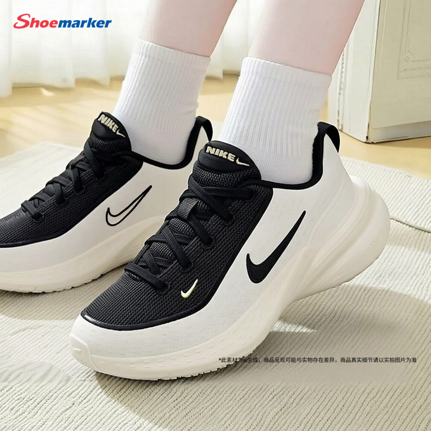 耐克夏季新款黑白女鞋NIKE正品软底运动鞋透气休闲鞋厚底跑步鞋图片