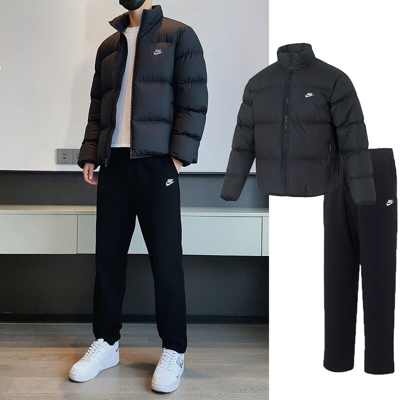 NIKE耐克运动套装男装秋冬新款保暖羽绒服休闲外套加绒长裤子卫裤