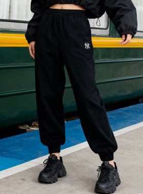 MLB卫裤男裤女裤2025冬季新款运动裤宽松束脚针织长裤子3APTB0154