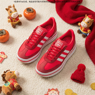 Adidas阿迪达斯三叶草官方女鞋新年款红色运动鞋低帮厚底休闲鞋子
