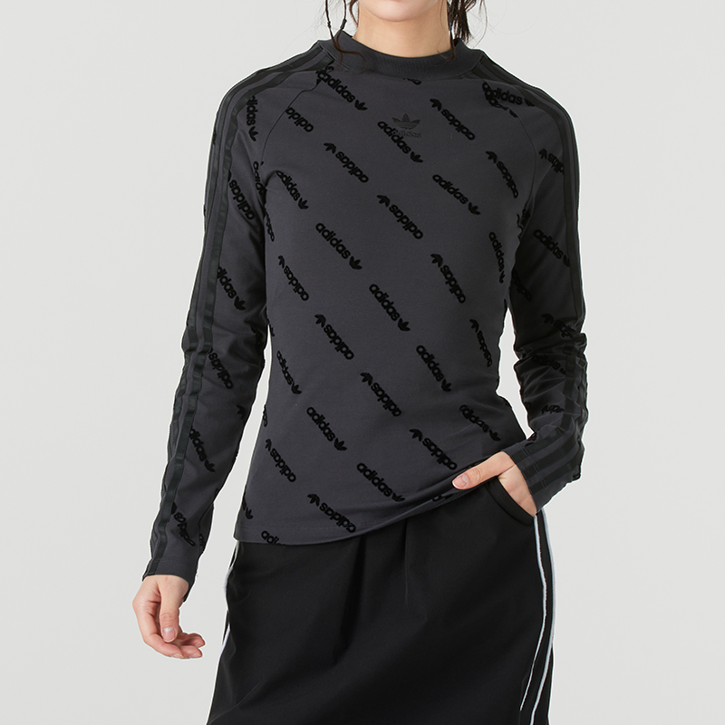 阿迪达斯三叶草女装2025夏季新款运动服圆领满标长袖T恤套头衫