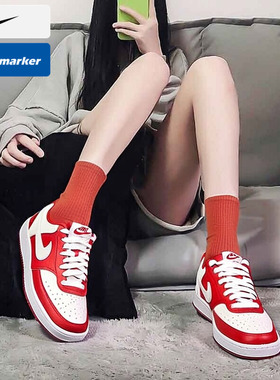 NIKE耐克女鞋2025秋季新款红色运动鞋休闲鞋 COURT学生板鞋DH3158