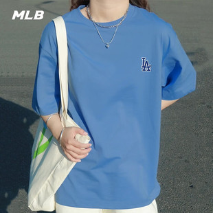 透气蓝色半袖 MLB大标LA老花短袖 新款 T恤 男2024夏季 宽松运动服女款