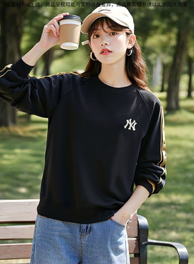 MLB官方NY黑色套头衫2025春季新款男女装宽松运动服卫衣3AMTM0954