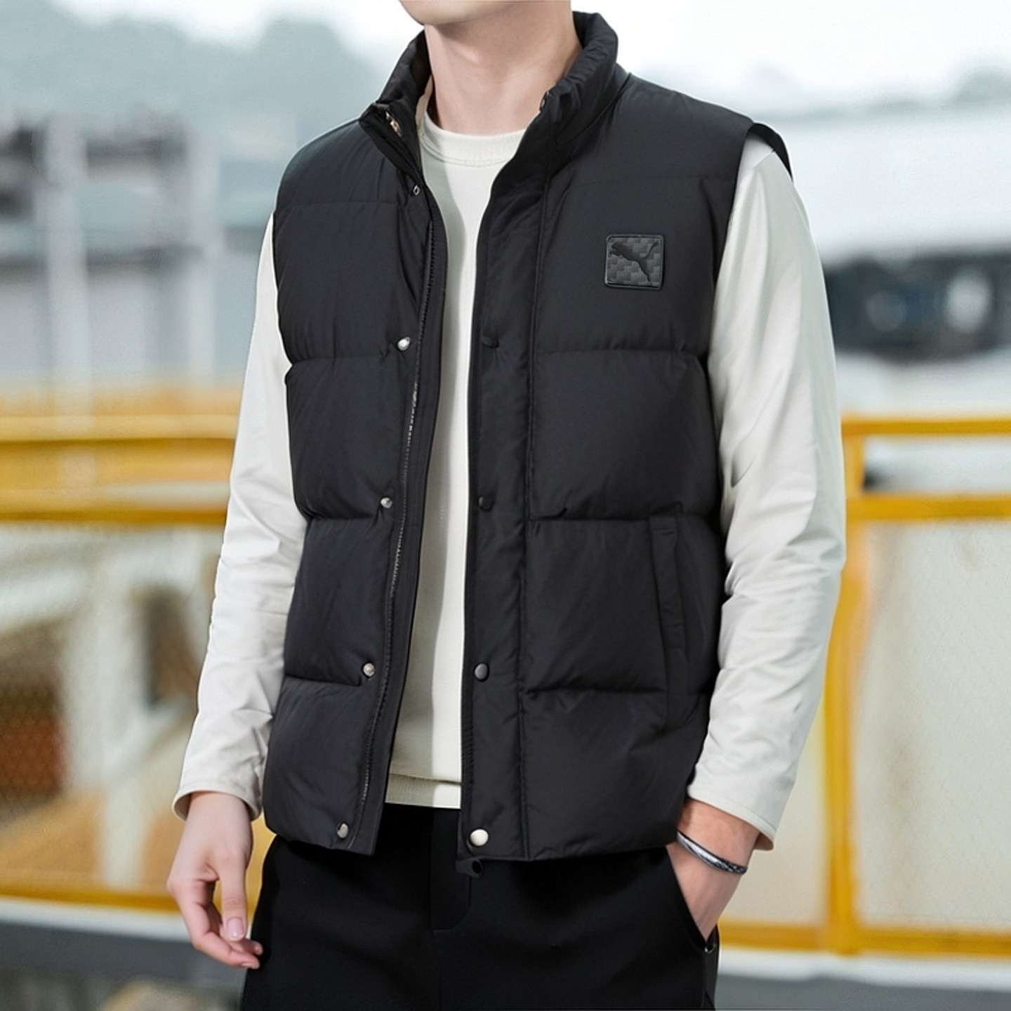 PUMA彪马羽绒马甲男装2025冬季新款立领运动服保暖背心夹克635755
