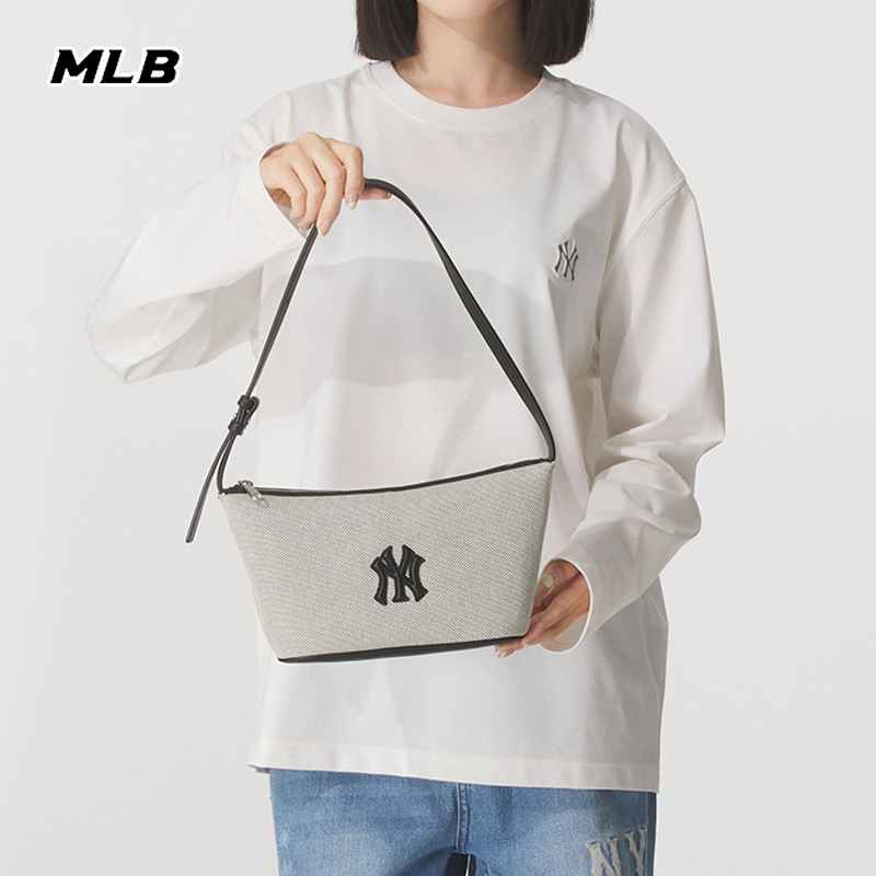 MLB挎包NY灰色单肩包女包包2025新款运动包手拎包腋下包3ABQBC15N