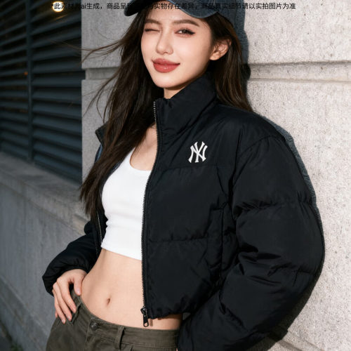MLB官方NY黑色保暖羽绒服女装2025春季新款运动服外套3FDJB0456