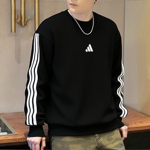 Adidas阿迪达斯加绒运动卫衣男款2025冬季新款圆领上衣保暖套头衫