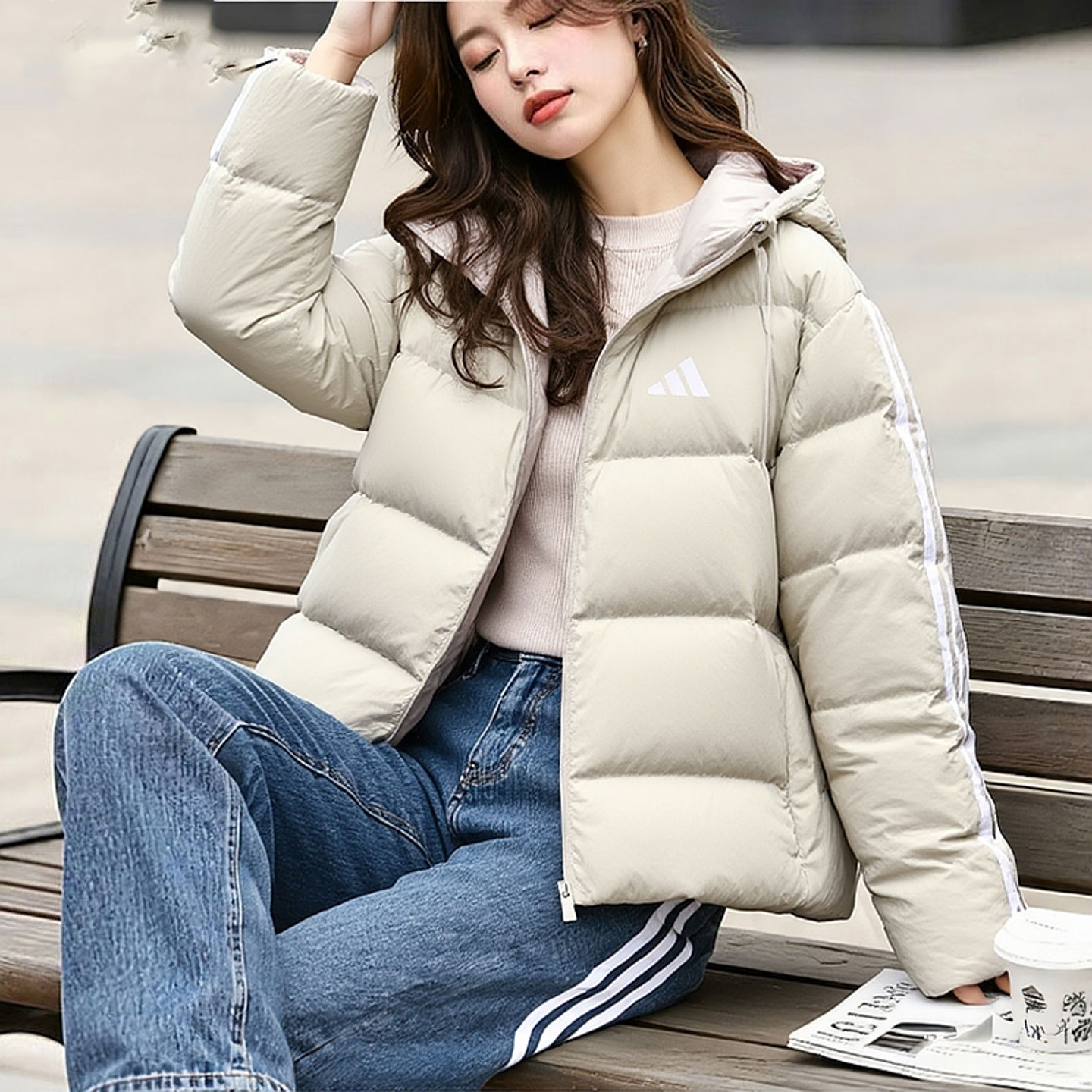 阿迪达斯连帽羽绒服官方正品女款2025秋冬新款运动保暖外套