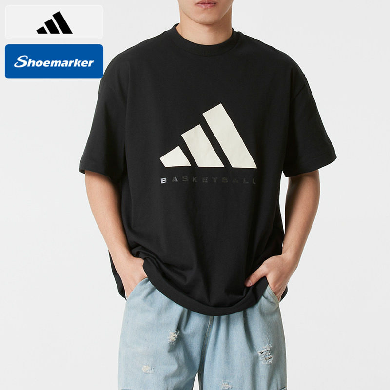 Adidas阿迪达斯休闲运动风短袖T恤男黑色BASKETBALL