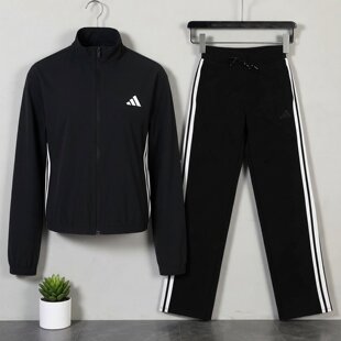 阿迪达斯女子运动套装运动休闲两件套adidas三条纹外套长裤