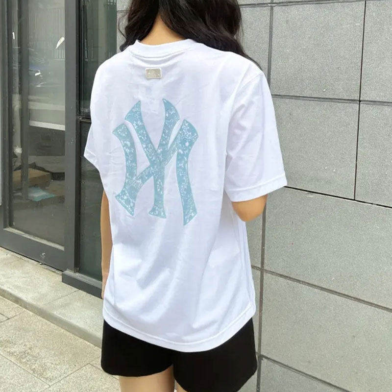 MLB男装女装米白色舒适透气简约运动短袖官方旗舰户外女子休闲T恤