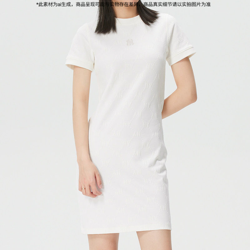 MLB裙子连衣裙女2026夏季新款透气休闲短袖长款运动T恤3FOPM0363图片