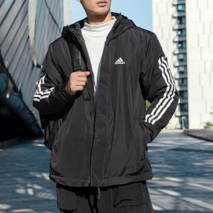保暖运动服棉袄 新款 休闲外套春季 Adidas阿迪达斯连帽加厚棉服男士