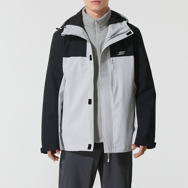斯凯奇抓绒内胆三合一运动服2025冬季新款男装连帽夹克保暖外套