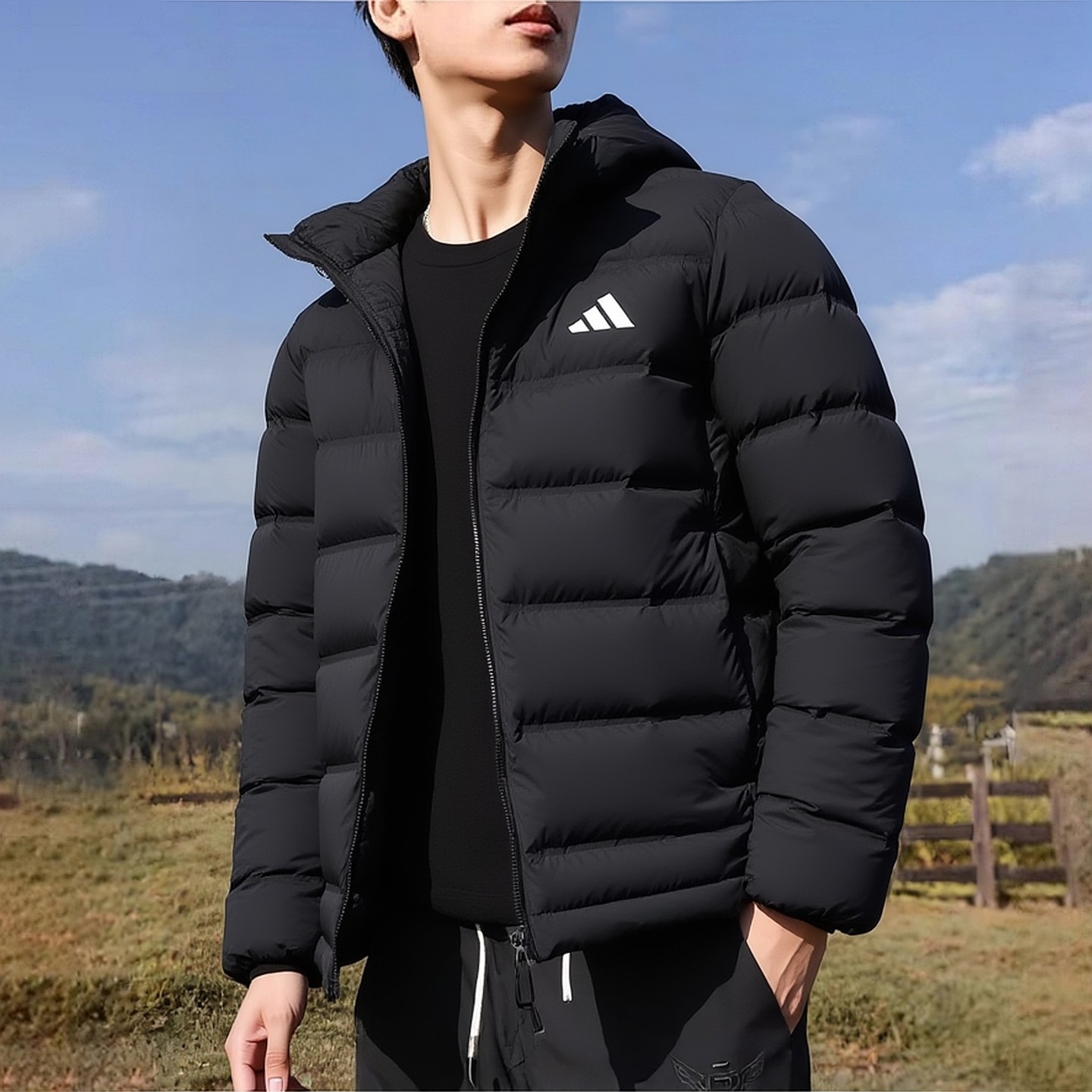 阿迪达斯羽绒服男装2025冬季新款连帽面包服加厚舒适休闲保暖外套