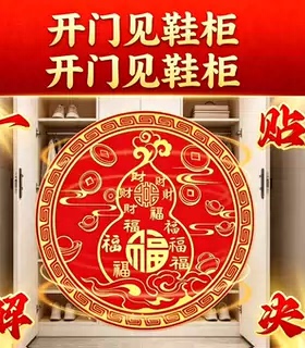 开门见鞋柜招财进宝百福葫芦贴纸新年春节装饰红色福字贴门贴墙贴