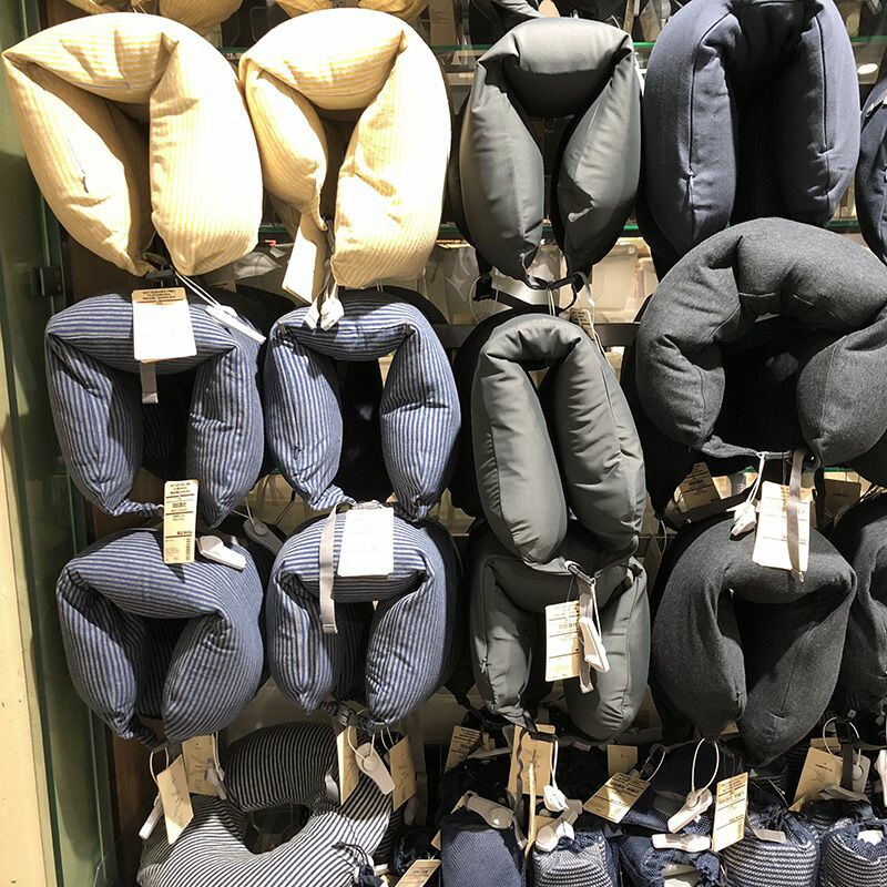 MUJI MUJI 목 보호대 U 자형 베개 남성과 여성 순수 코튼 거짓말 베개 목 자궁 경부 베개 사무실 낮잠 줄무늬 베개