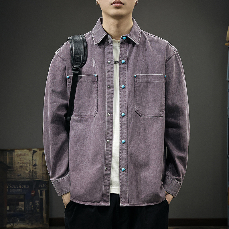 美式复古水洗牛仔衬衫男