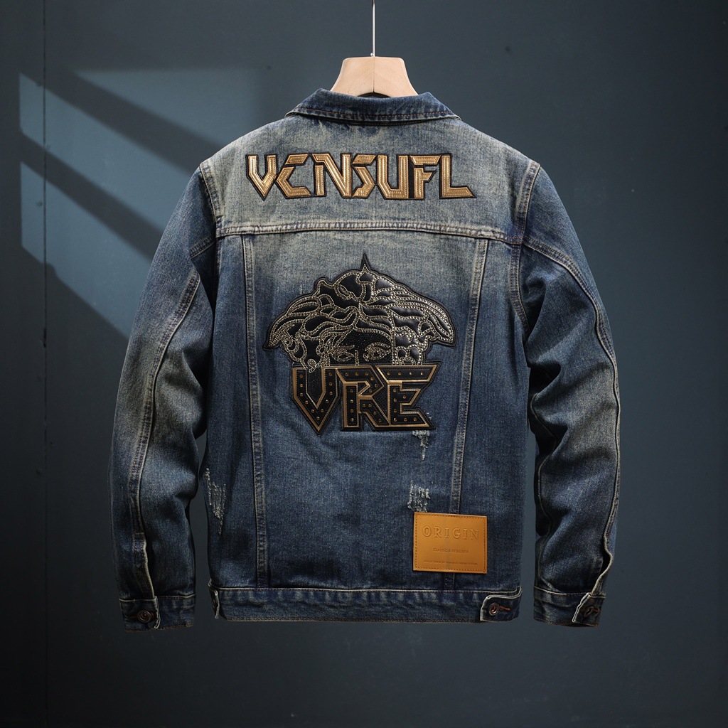 秋冬做旧牛仔外套男宽松夹克