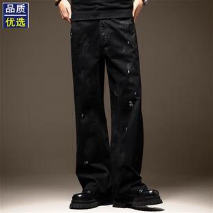 复古黑色休闲长裤 美式 宽松五袋款 男春秋新款 高街涂鸦设计感牛仔裤