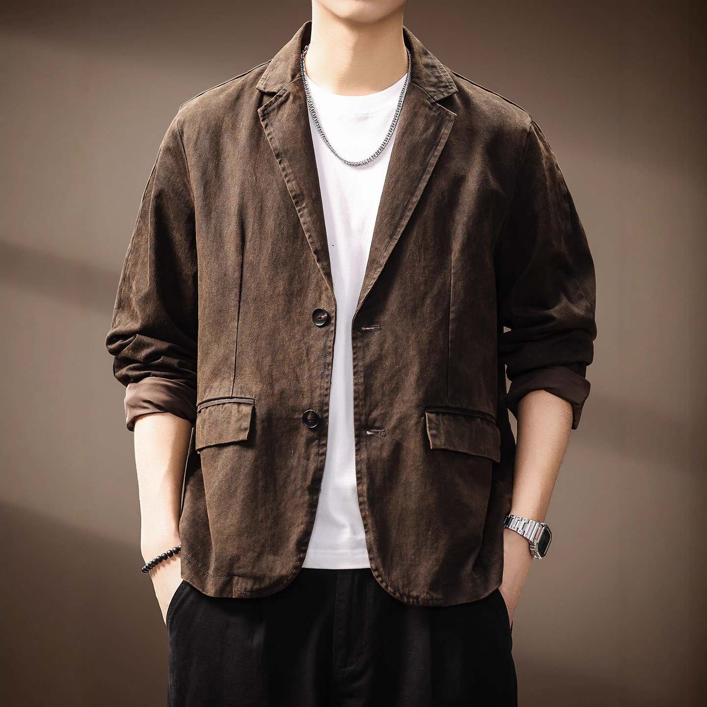 高级感美式复古西装外套男