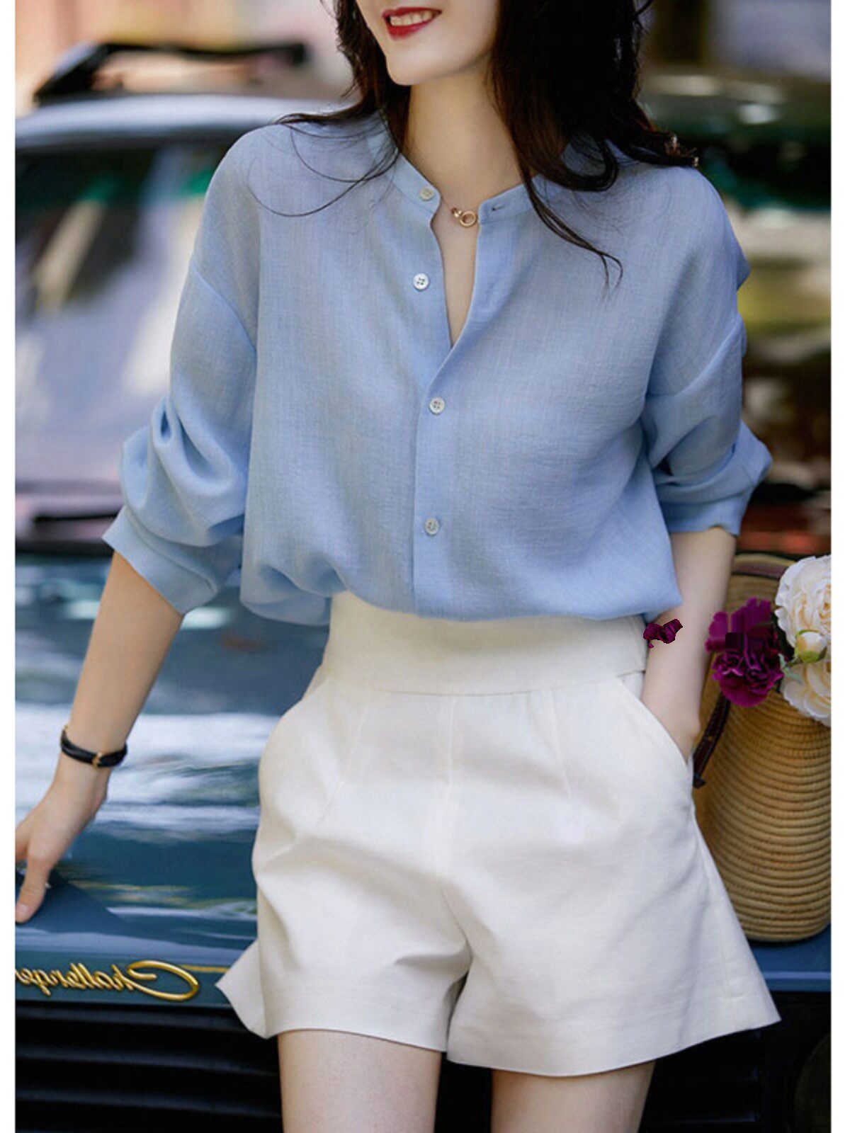 NOUX는 단 몇 초 만에 종이 아저씨로 변신합니다  기질 흰색 7부 바지 여성 가을 ??겨울 신작 통근 하이 웨이스트 슬림 반바지