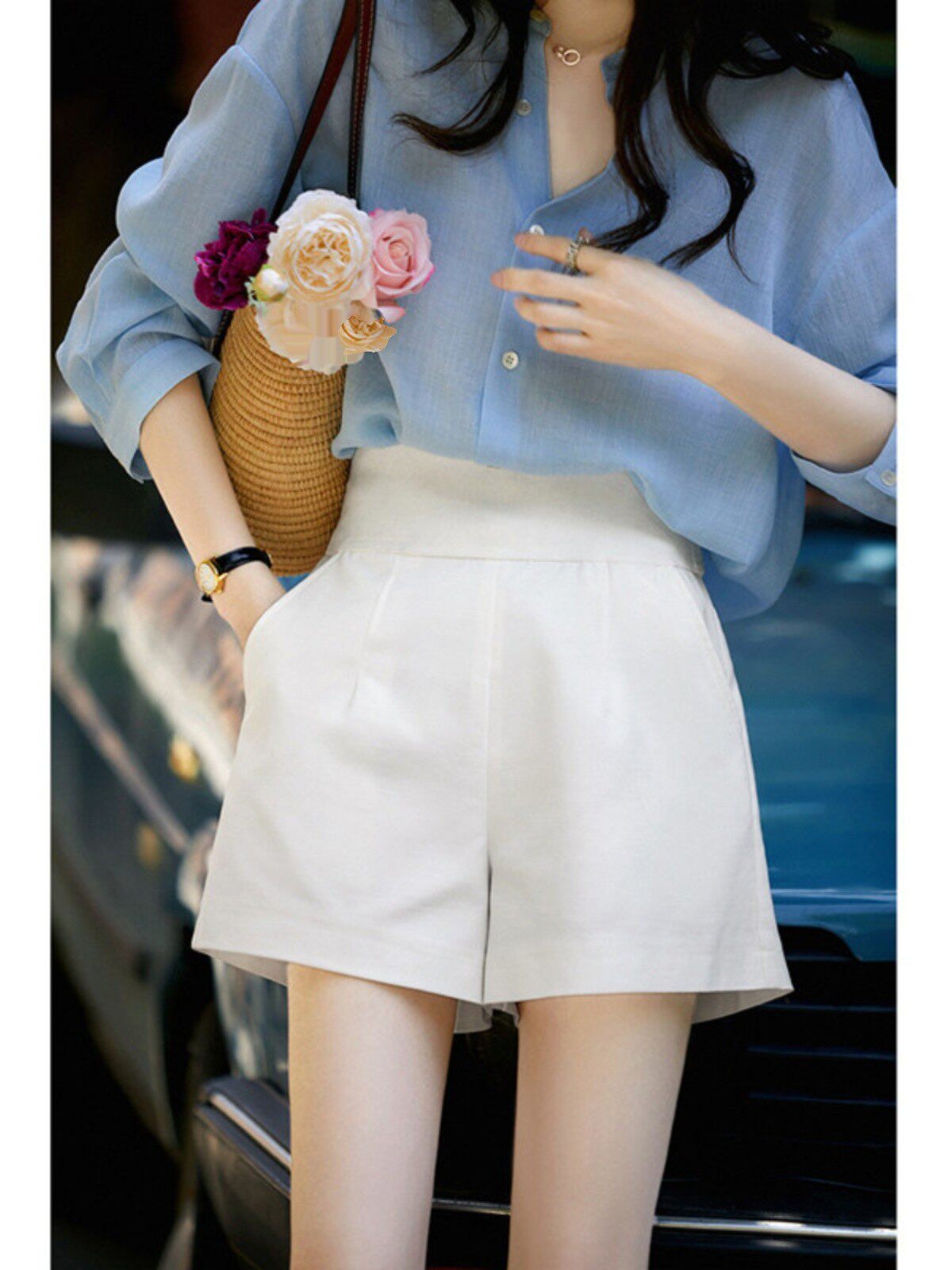 NOUX는 단 몇 초 만에 종이 아저씨로 변신합니다  기질 흰색 7부 바지 여성 가을 ??겨울 신작 통근 하이 웨이스트 슬림 반바지